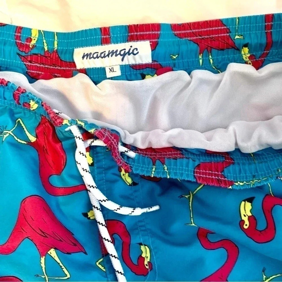 Men’s Flamingo Print Pink Blue tropical Miami Swim Trunks XL - Picture 9 of 10